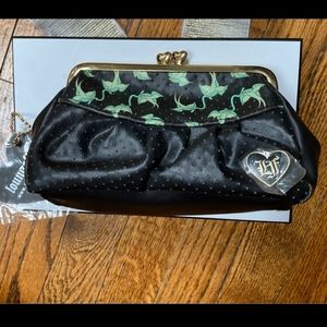 Loungefly Kiss Lock Bag with Green Birds and Polka Dot Vegan Leather